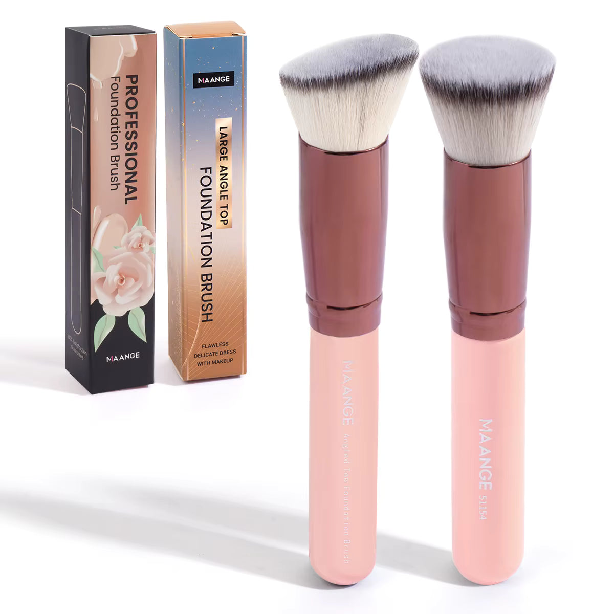 MAANGE 2PCS Foundation Makeup Brush Set Flat Angled Kabuki Powder Blush Brush for Liquid Soft Bristles Cosmetic Makeup Tools