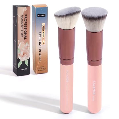 MAANGE 2PCS Foundation Makeup Brush Set Flat Angled Kabuki Powder Blush Brush for Liquid Soft Bristles Cosmetic Makeup Tools