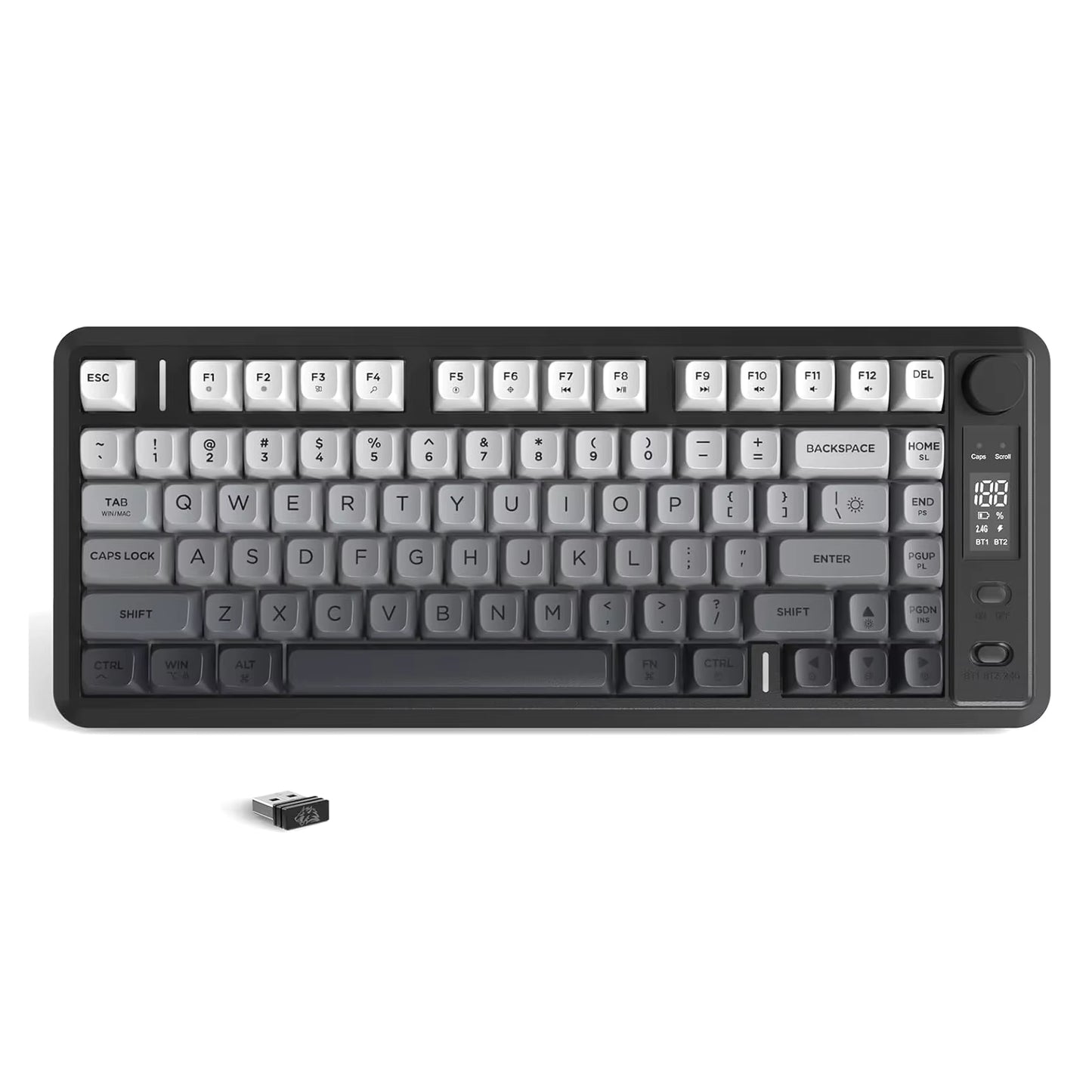 ATTACK SHARK M75 Wireless Membrane Gaming Keyboard with Knob&OLED Display Bluetooth/2.4Ghz Rainbow Backlit Gradient PBT Keycaps