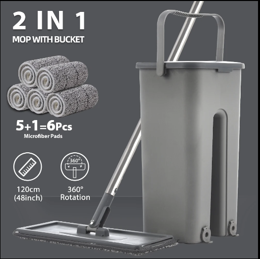 Hand Free Flat Floor Mop And Bucket Set 